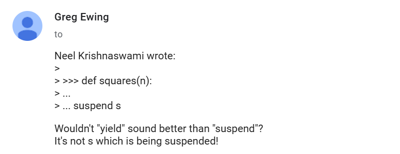Wouldn't yield sound better than suspend? It's not s which is being suspended!